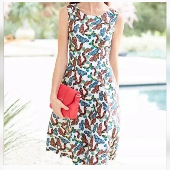 Talbots Linen-Blend Butterfly Print A-line Sheath Dress - Picture 1 of 9